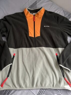 Columbia Olive Green Fleece with Orange Chest Panel